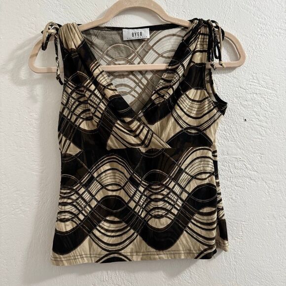 Vintage Byer California 90s Wavy Retro Pattern Tie Strap Tank Top L - Picture 1 of 6